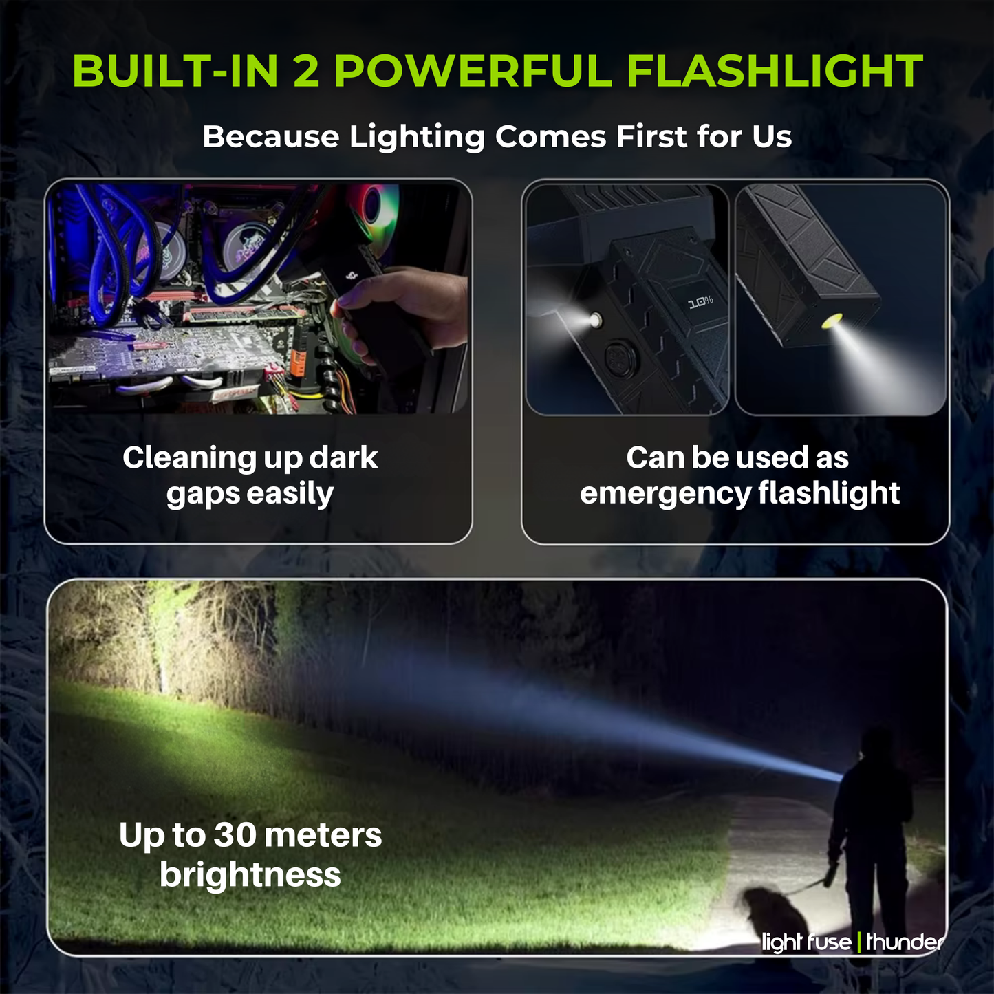 Light Fuse™ Thunder - Mini Turbo Jet Fan with Flashlight